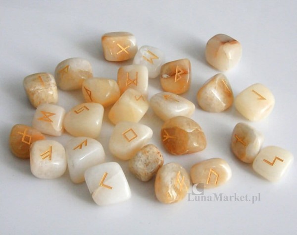 Runy z Żółtego Awenturynu - zestaw 25 kamieni w saszetce