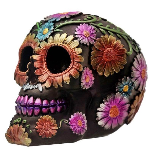 Meksykańska Czaszka w Kolorowe Kwiaty - figurka dekoracja