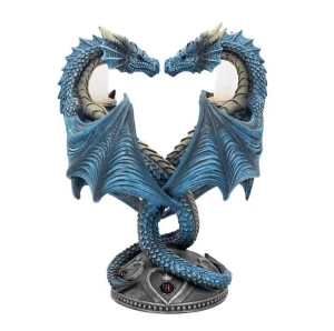 Niebieskie Smocze Serce "Dragon Heart" - świecznik na 2 świeczki stołowe