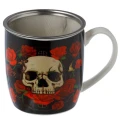 Czaszka i Róże - kubek porcelanowy z sitkiem i pokrywką