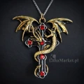 Naszyjnik Krzyż ze Smokiem "Crux Dragana" - seria: Carpe Noctum Anne Stokes - biżuteria gotycka, amulet ochronny