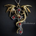 Naszyjnik Krzyż ze Smokiem "Crux Dragana" - seria: Carpe Noctum Anne Stokes - biżuteria gotycka, amulet ochronny