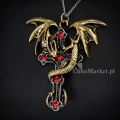 Naszyjnik Krzyż ze Smokiem "Crux Dragana" - seria: Carpe Noctum Anne Stokes - biżuteria gotycka, amulet ochronny