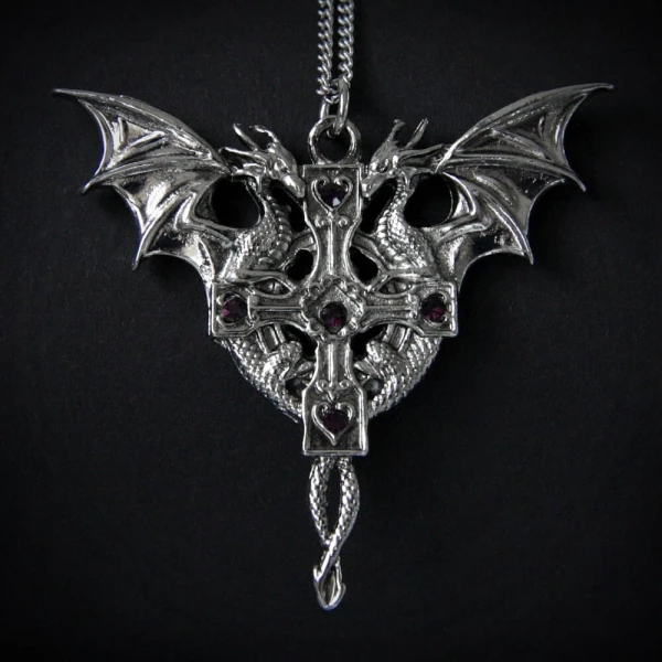 gotycki naszyjnik Dwa Smoki Duos Celtica - seria: Carpe Noctum Anne Stokes, talizman amulet na szczęście